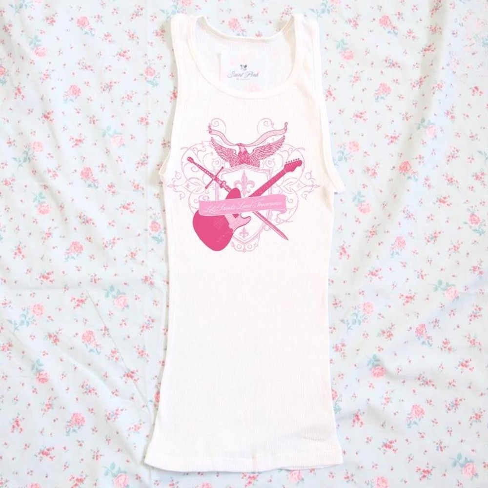 let saints lead innocence graphic ribbed tank y2k saint pink